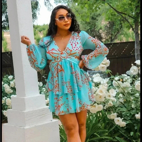 Blue Angel Ruffle Cut-Out Mini Dress - Picture 2 of 4